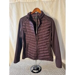 32 Degrees Heat Womens Mixed Media Puffer Jacket Purple Large Full Zip Quilted